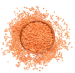 Bowl of red lentil isolated