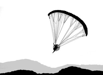 Paragliding with Para-motor Silhouette on white background