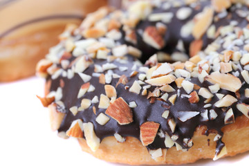 Chocolate almonds Donut isolated on white background