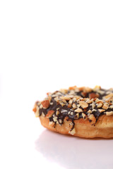Chocolate and almond Donut isolated on white background