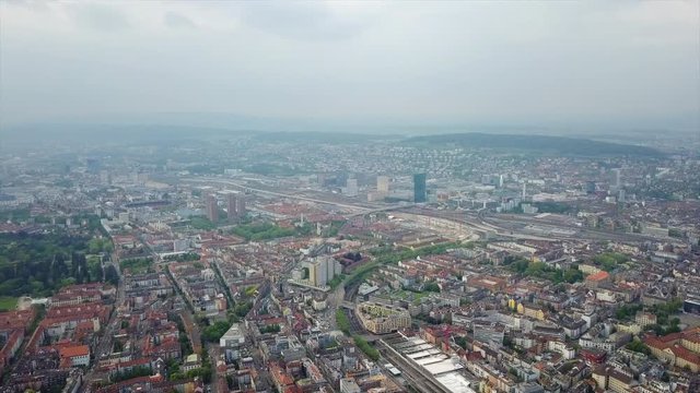 sunny zurich cityscape aerial panorama 4k switzerland
