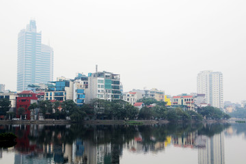 A panorama of Hanoi around Truc Bach lake, Vietnam