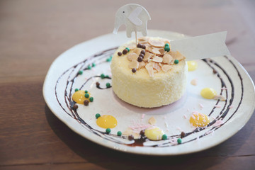 Japanese cheese cake on wood background