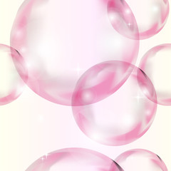 Square seamless vector background, abstract pattern with pink air soap glittering bubbles
