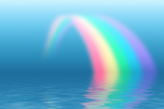 Rainbow reflecting in water surface.