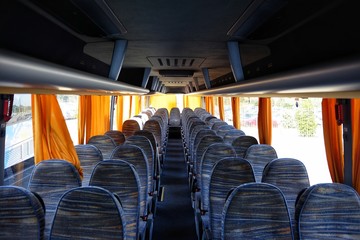 empty bus interior - obrazy, fototapety, plakaty