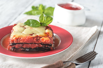 Portion of parmigiana di melanzane