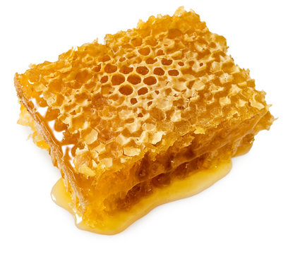 isolated image of honey in honeycombs closeup