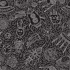 Seamless pattern with funny cartoon space elements