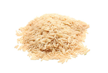 Pile of brown rice on white background