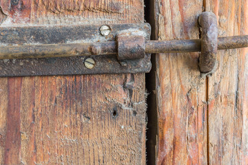  Wooden Door With Lock. Close-Up