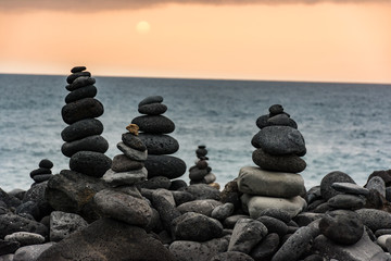 Volcanic rocks placed in pyramid mode, for enjoyment and relaxation. This unique place is located in the port of La Cruz in Tenerife (Spain)
