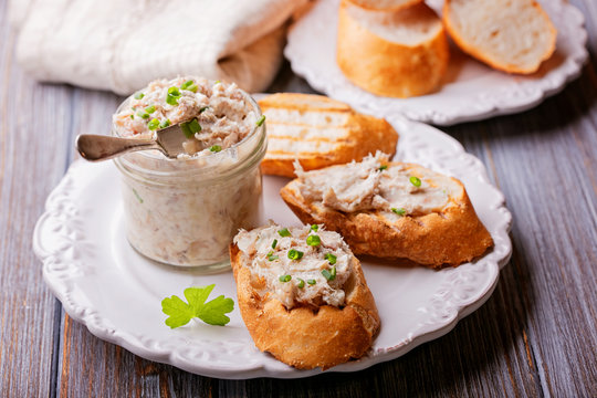 Slices Of Fried Bread With Fish Pate