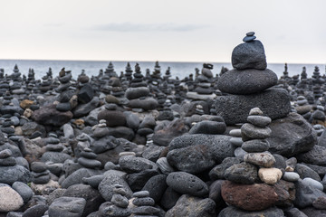 Volcanic rocks placed in pyramid mode, for enjoyment and relaxation. This unique place is located in the port of La Cruz in Tenerife (Spain)