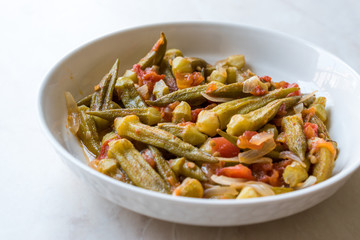 Turkish Food Okra Dish with Tomatoes and Onion Slices / Bamya