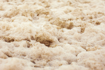 dirty white foam on a sea water surface