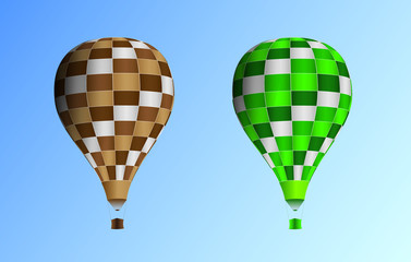 A maroon, green and brown pattern design hot air balloon in the sky vector illustration