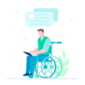 Disabled worker chatting - flat design style illustration
