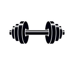 Barbell vector logo, stylized illustration.