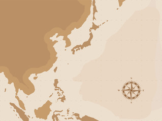 Brown Retro World Map with compass, Flat vector illustration EPS10
