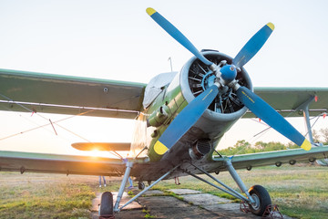 light small sports airplane on the field of the flying club of the parachutists on a summer sunny...