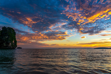 Sunset at beach sea sky clouds twilight time