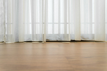 view seascape looking pass Translucent white fabric curtains and outdoor  terrace, pattaya city, thailand