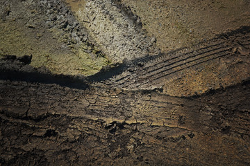 focus on wheel trail on the ground