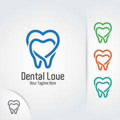 Dental love logo design. Teeth and love symbol vector concept for dentist, dental clinic and dental care.