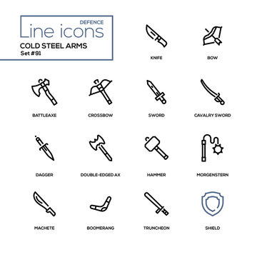 Cold steel arms - modern line design icons set