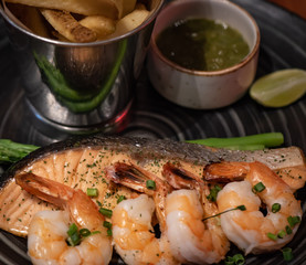 Grilled shrimp and salmon