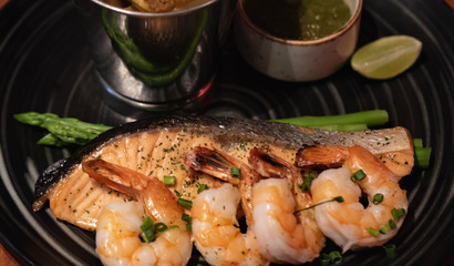 Grilled shrimp and salmon