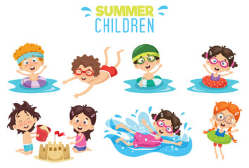 Fototapeta na wymiar Vector Ilustration Of Summer Children