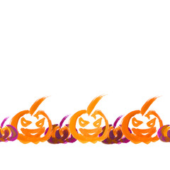 Seamless border of watercolor hand drawn Jack-o-Lanterns