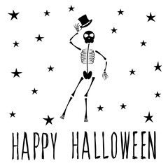 Abstract monochrome happy halloween card background. Modern black and white pattern for halloween card, party invitation, wallpaper, holiday shop sale,  bag print, t shirt, workshop advertising etc.