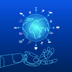 Robot hand with internet of things icon.Artificial intelligence concept.