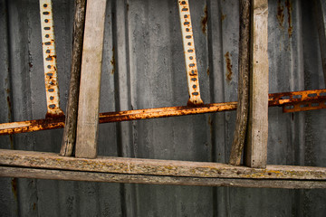 Background of old wooden and metal stairs