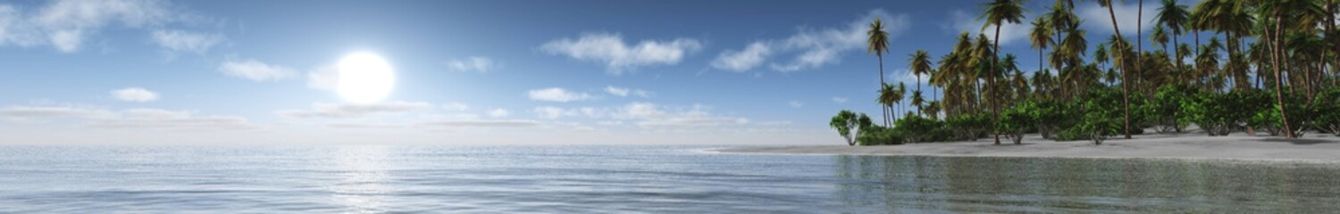 Fototapeta premium Panorama of a tropical beach. Palm trees over the water.