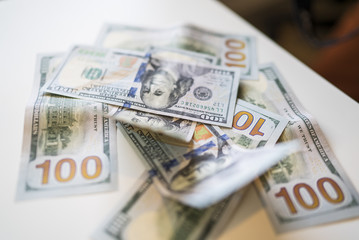 money background with american dollars, hundred dollars background. random moneys, economic and financial crisis