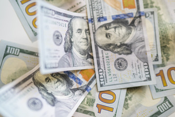 money background with american dollars, hundred dollars background. random moneys, economic and...