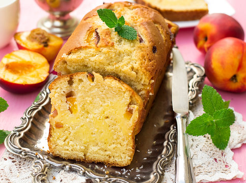 Sweet Cake With Peaches And Cottage Cheese