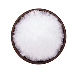 Fototapeta na wymiar sea salt on wooden bowl isolated on white background