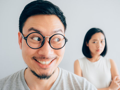 Tricky face husband and suspicious face wife.