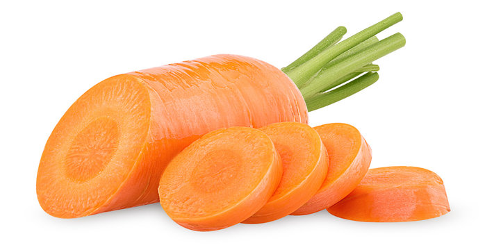 Fresh clean carrots with stems, ring slice