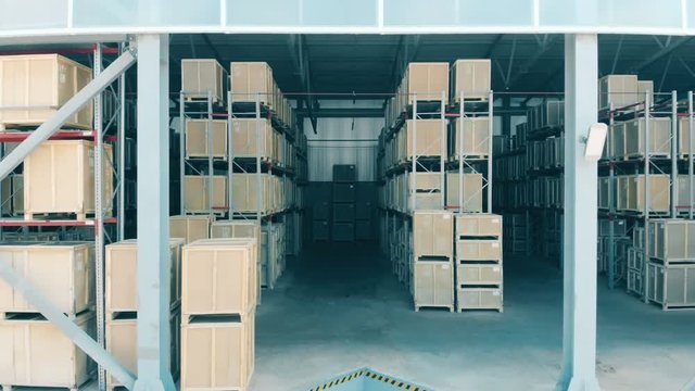 View of a storehouse with lots of boxes.