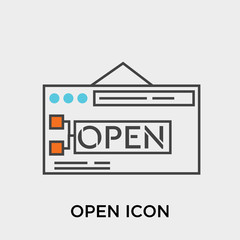 Obraz premium Open icon vector sign and symbol isolated on white background, Open logo concept