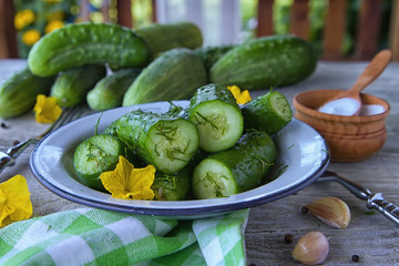 A bunch of fresh young cucumbers.