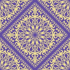 Vector nature seamless pattern with abstract floral ornament. Round mandala in childish style.