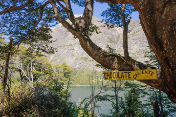 Fototapeta na wymiar Hot Chocolate sign, Patagonia