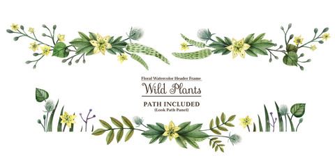 Wild Plants hand painted watercolor headline banner